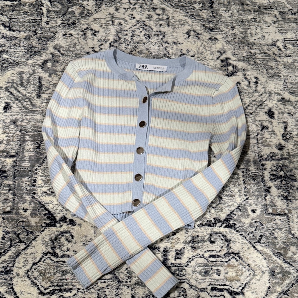 Zara Women's Cardigan - Blue and Cream Stripes small
